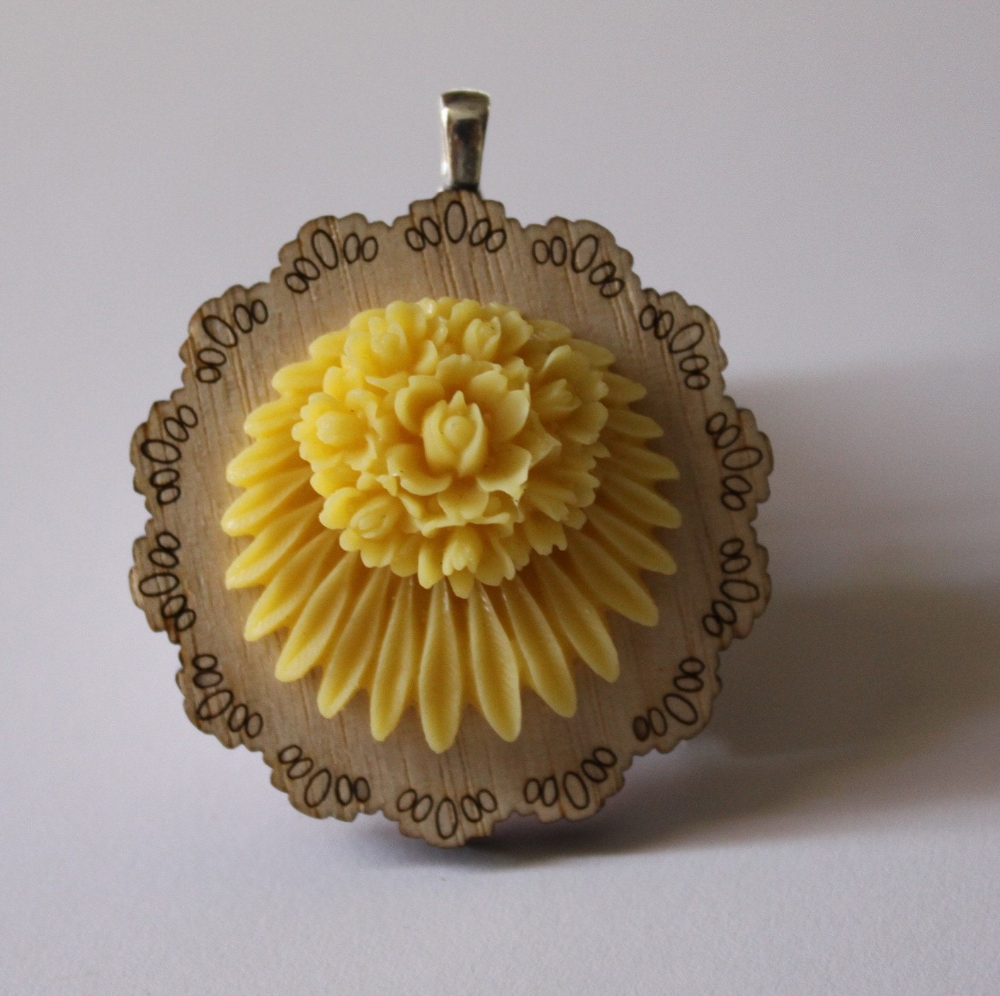 Yellow Flower Wooden Doily Necklace