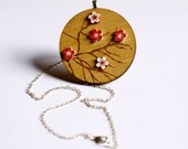 Wooden Japanese Cherry Blossom Necklace - red and white