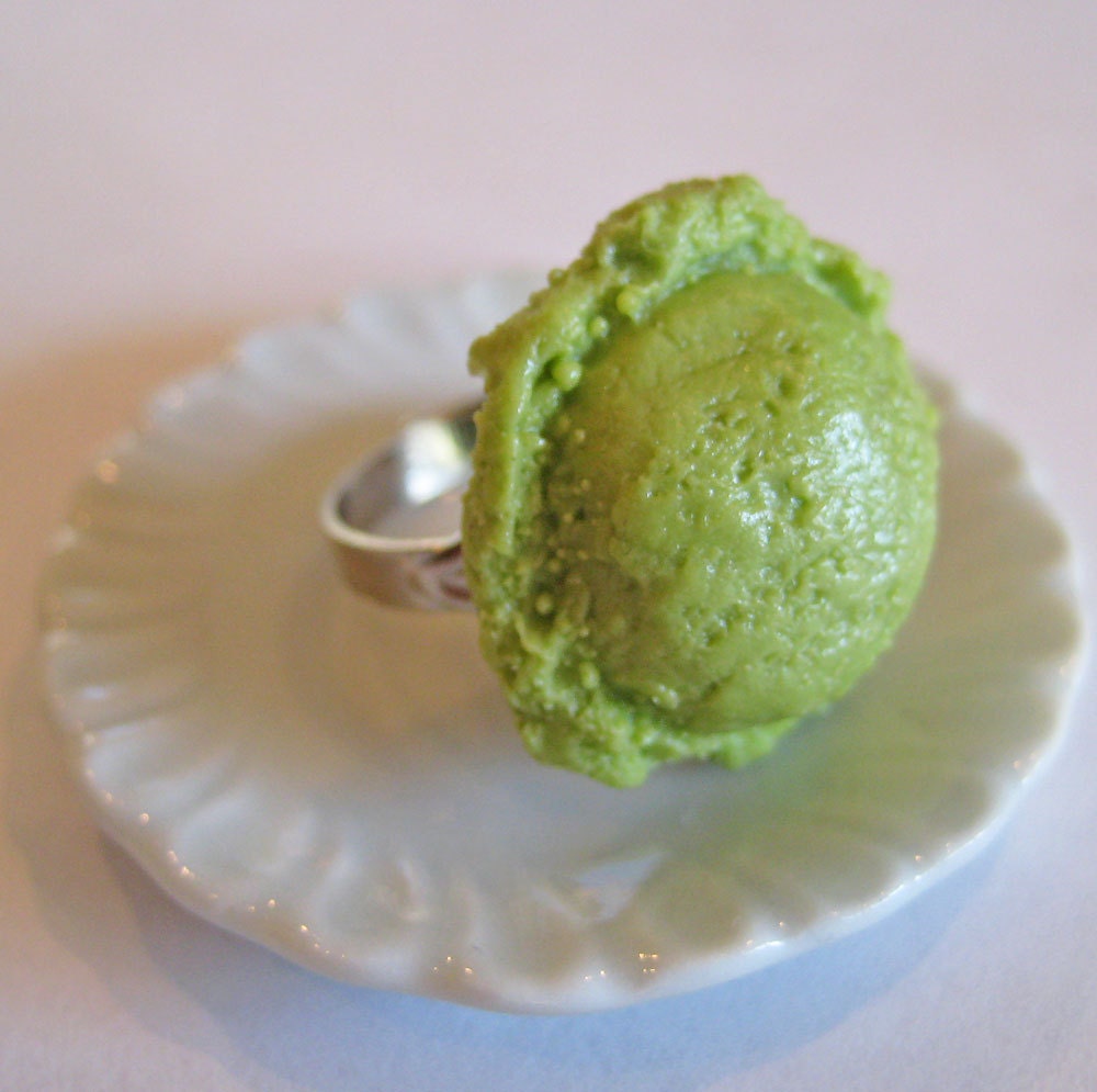 Ice Cream Scoop Ring - Miniature Food Jewelry - Pistachio