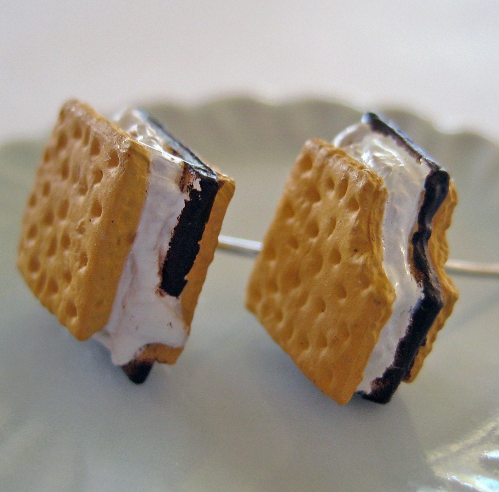 Smores Food Earrings - Miniature Food Jewelry - Surgical Stainless Steel Posts