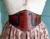 The MUSE.........Wide Mahogany Violin F-Holes Leather Waist Cinching Buckle Back Belt
