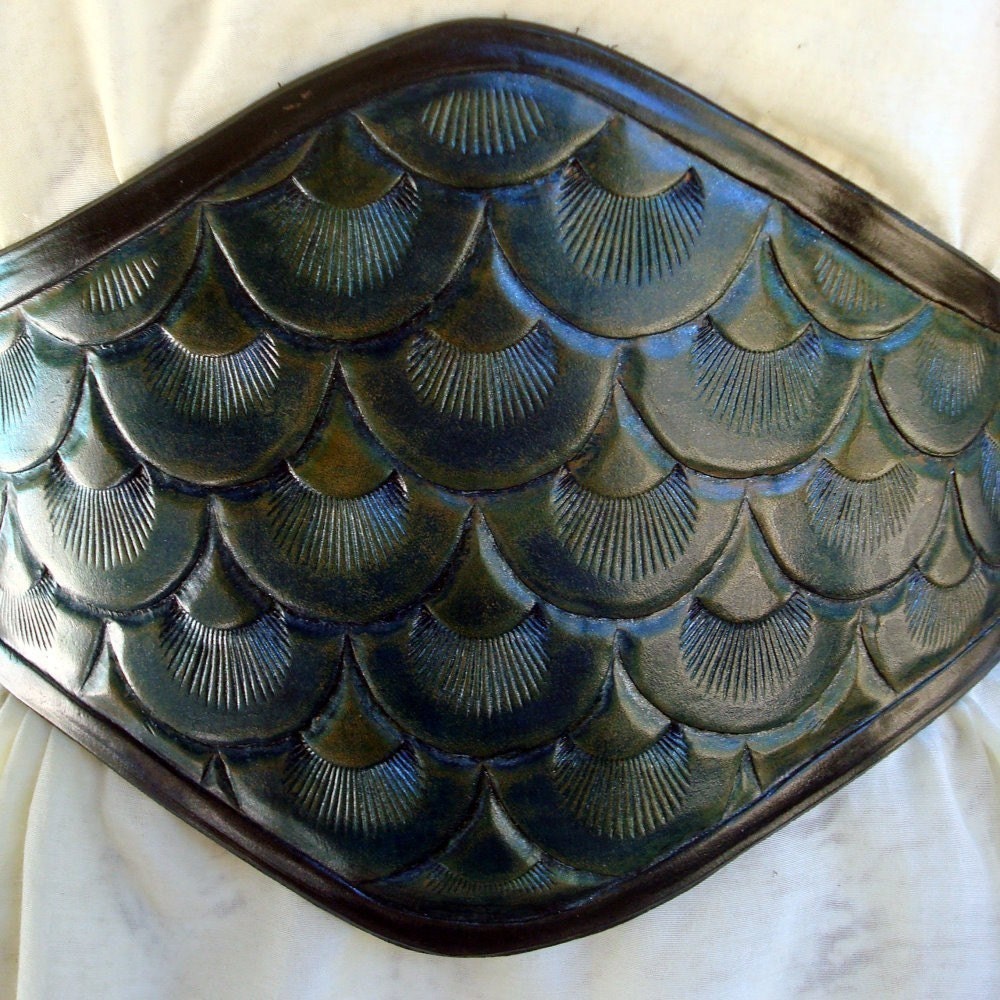Mermaid Scales Hand Tooled Wide Waist Cincher Leather Belt