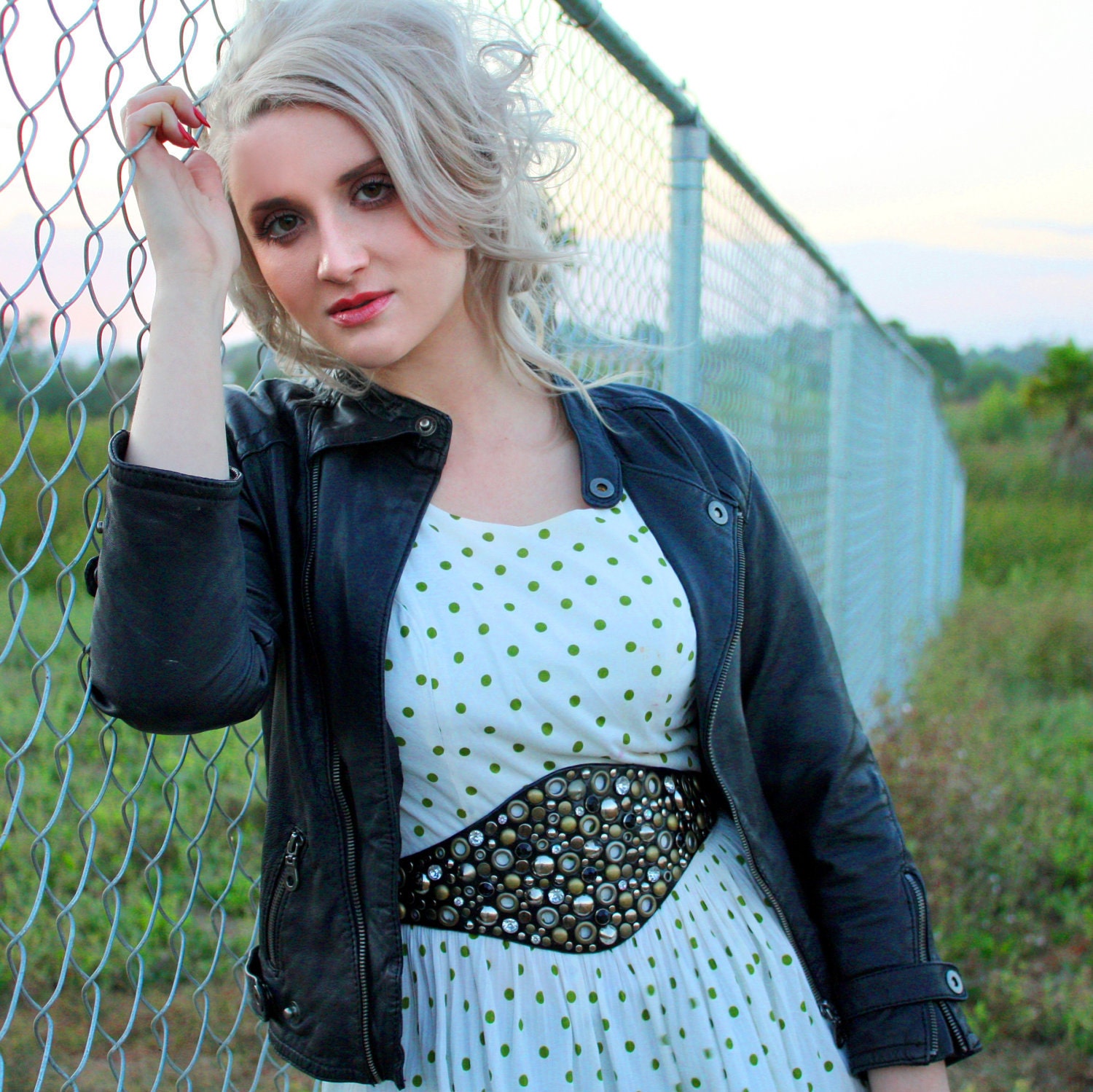 The Susan............Rhinestoned and Studded Black Leather Belt