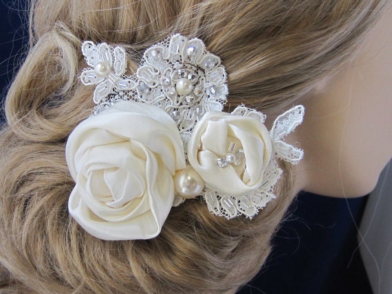 Bridal hair accessory, Bridal Hair Piece, Wedding silk hair flowers, Wedding Hair Clip, bridal fascinator