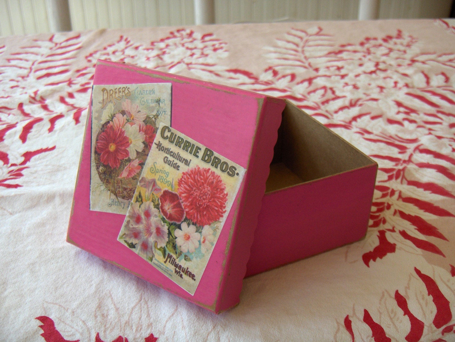 Small Pink Vintage Seed Catalog Paper Mache Covered Box