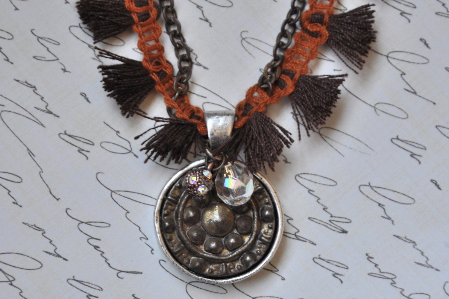 Fringed Antique Button Necklace