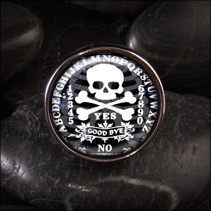 Skull & Crossbones Ouija Board Occult Halloween Adjustable Ring RR-522-G