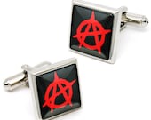 Red Anarchy Symbol British Punk Rock Silver Cufflink Set 262-CLS