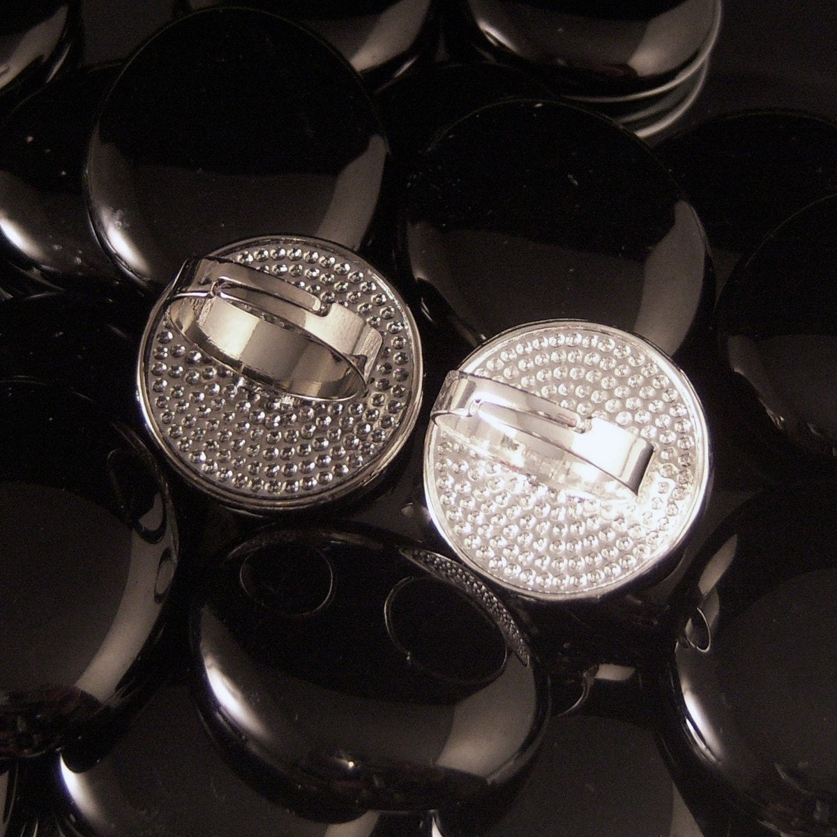 Black Cat and Moon Halloween Glass Sterling Ring RR-479