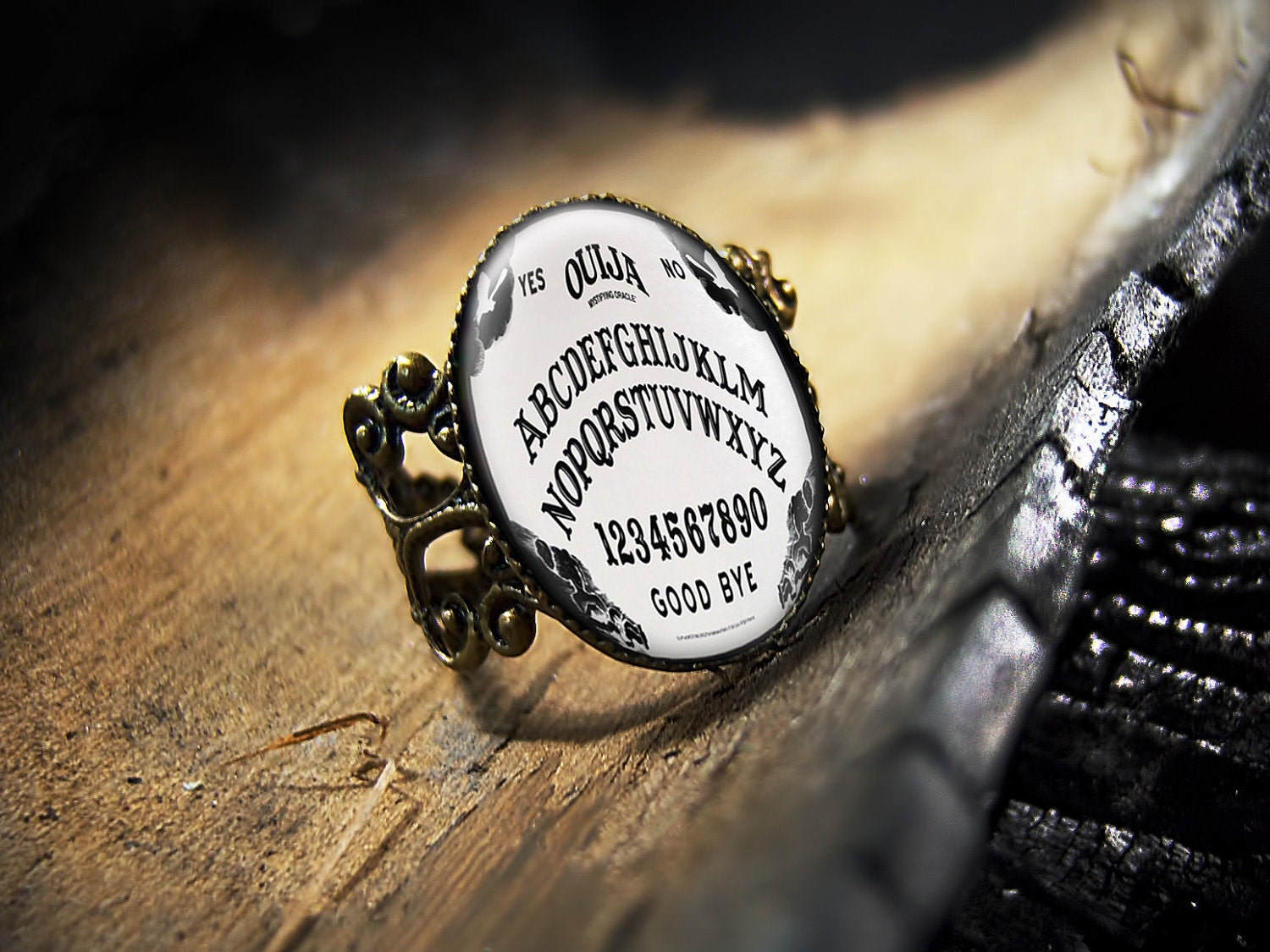 Bat Ouija Board Halloween Horror Punk Gothic Occult Antique Bronze Ring 266-AR