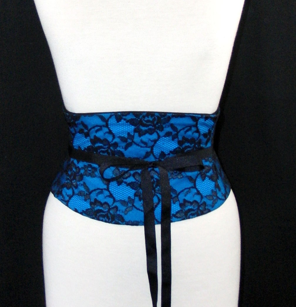 Corset Belt: Blue Lace Belt Any Size and Color Waist Cincher B