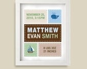 8x10 Personalized Birth Print for Boys- Custom Nursery Art