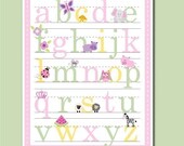 11x14 Alphabet Poster for Girls -Pink Sage Yellow or Brown and Pink