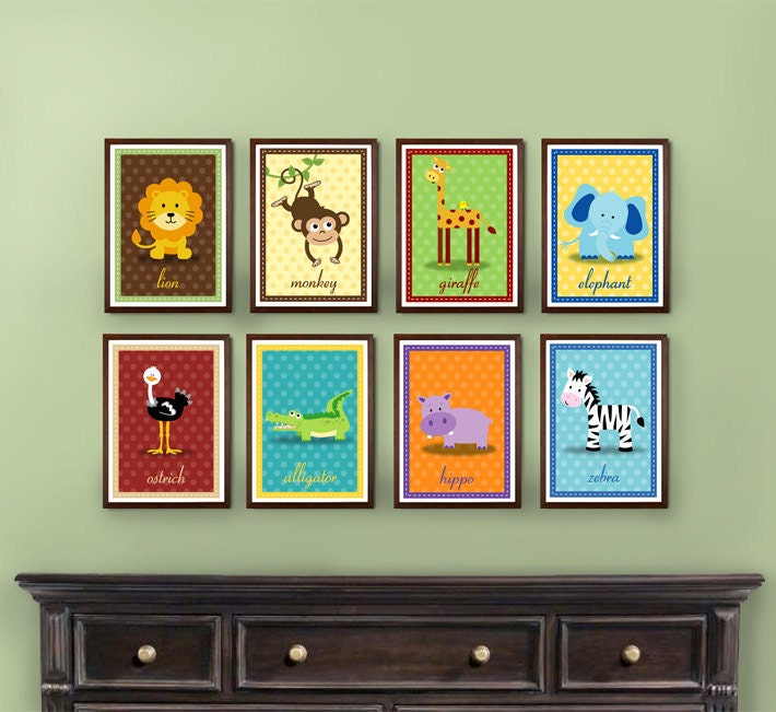 Set of 8 Safari Zoo Jungle Animal Prints - 5x7