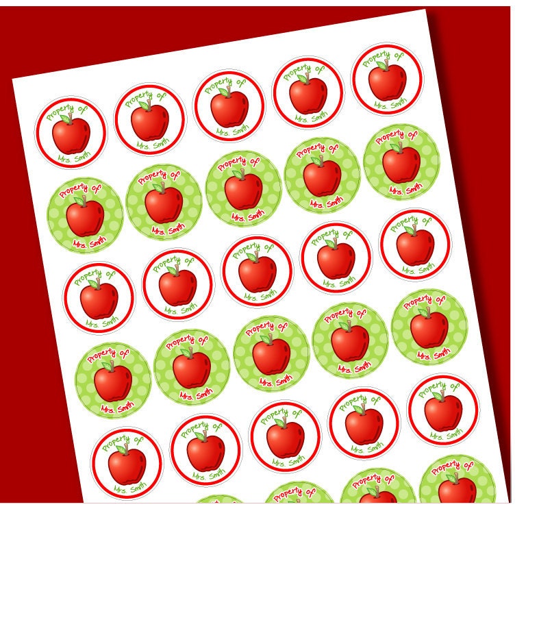 30 Apple Teacher Stickers  - 1 Sheets Personalized with Your Teachers Name