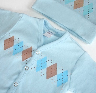 Newborn Gift Set for Baby Boy - Blue Argyle 5pc.