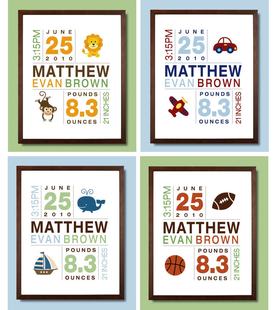 11x14 Birth Print for Boys and Girls - Custom Nursery Art