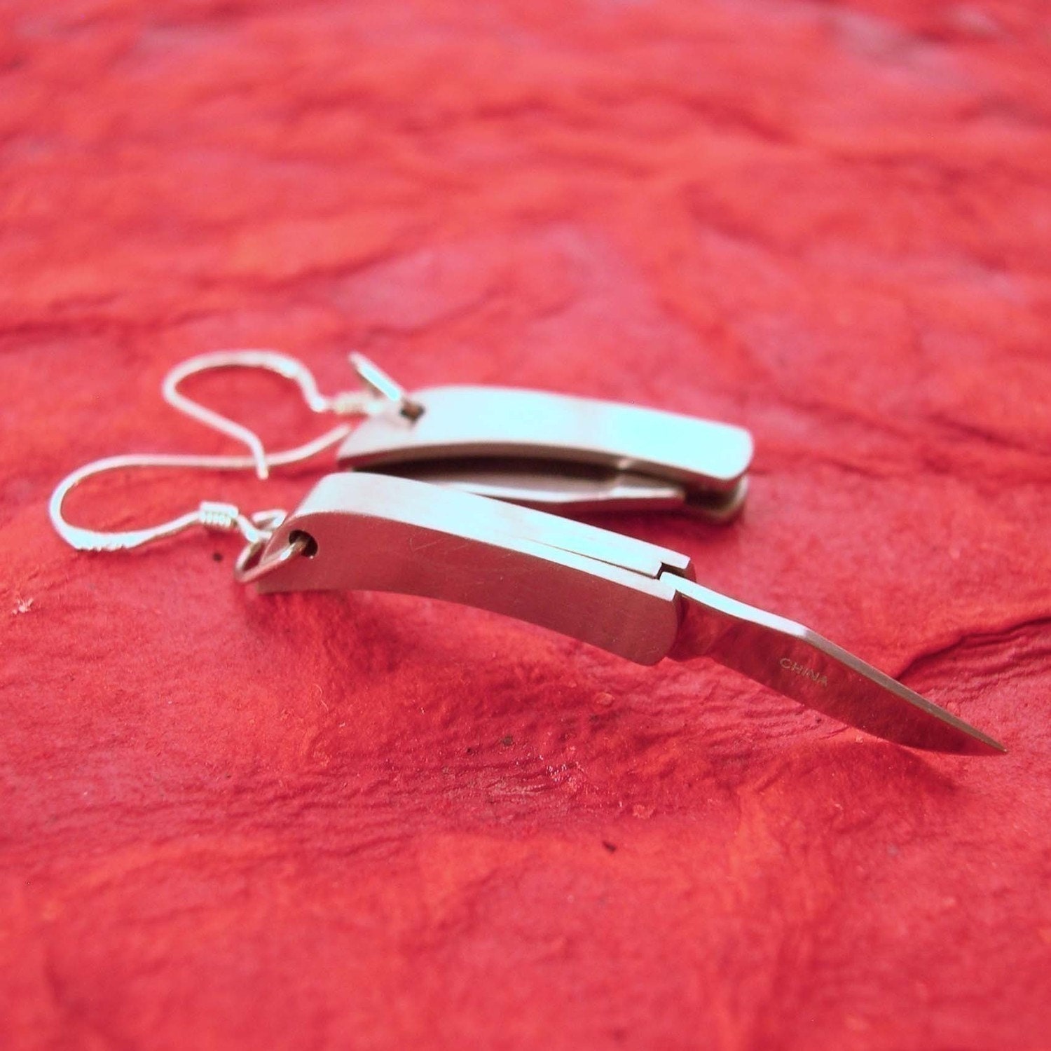 Knife Earrings - Working Sharp Tiny Folding Knives with Sharpener