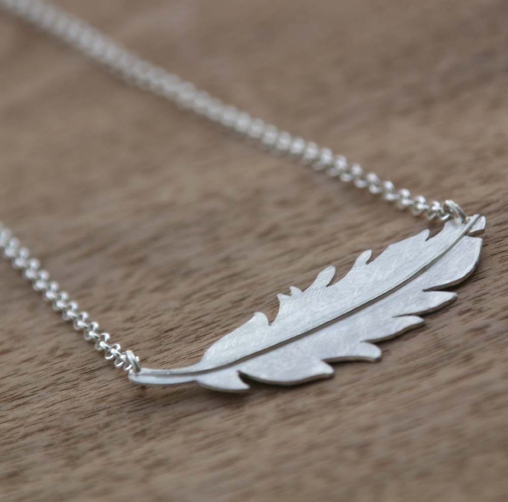 Feather Necklace, Hand Cut Sterling Silver with wire detail