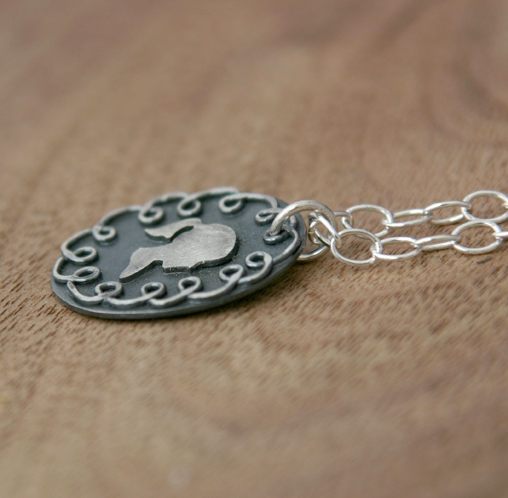 Doodle Silhouette Necklace, custom made cameo in sterling silver