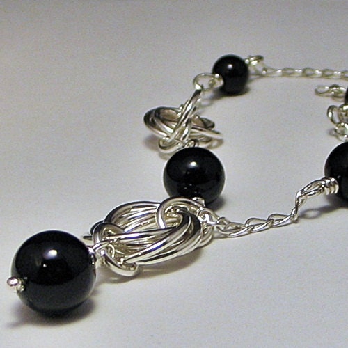 Flower Power Black Onyx Drop Necklace in Sterling Silver