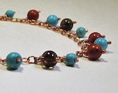 Copper Collar Dangle Necklace Turquoise Red Jasper and Smoky Quartz