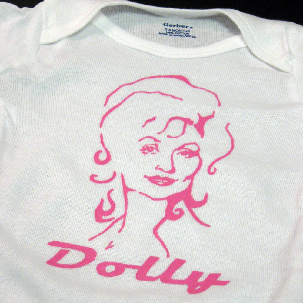 Hand Painted Dolly Parton in PINK Baby Bodysuit or Kid's T-Shirt (pick your size) great baby shower gift - baby girl- country music