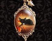 Cat Jewelry- Cat Necklace- Autumn Cameo with Leaf Charm- Purrfect Autumn