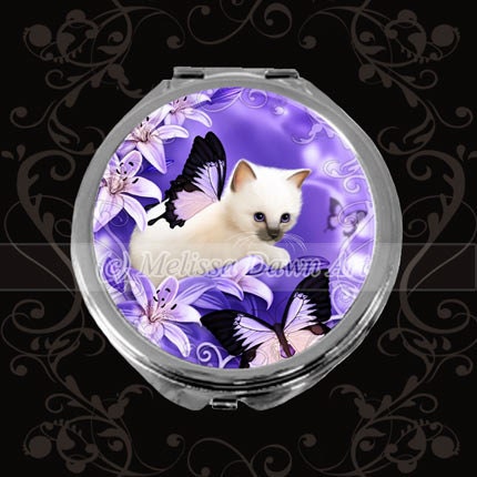 Cat Compact Mirror // Siamese Ragdoll // Purple Lilies