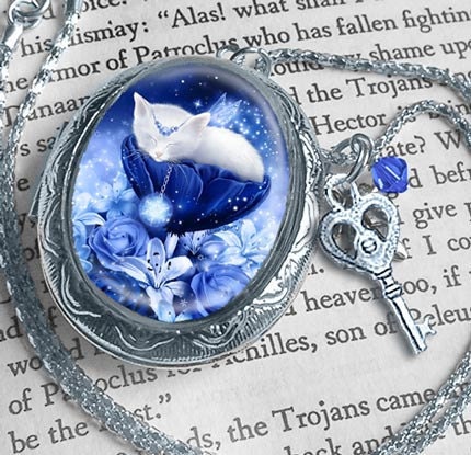 Winter Gifts // Cat Locket Necklace // White Cat Jewelry // Snowflake Daydreams