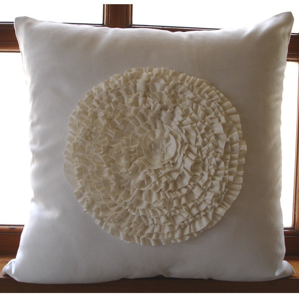 Vintage Bloom - Throw Pillow Covers - 16x16 Inches Suede Pillow Cover with White Frill Flower