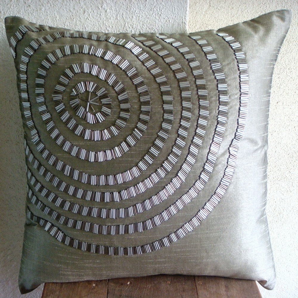 Throw Pillow Covers Accent Pillow Decorative Pillow Couch Sofa Pillow 16x16 Inches Silk Pillow Cover Silver Pipes Embroidery Metallic Rings