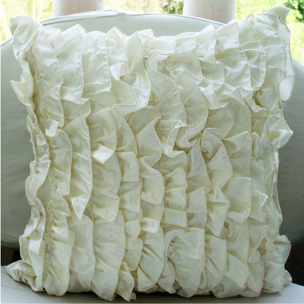 Vintage - Pillow Sham Covers - 24x24 Inches Satin Pillow Sham Cover with Satin Ivory Ruffles