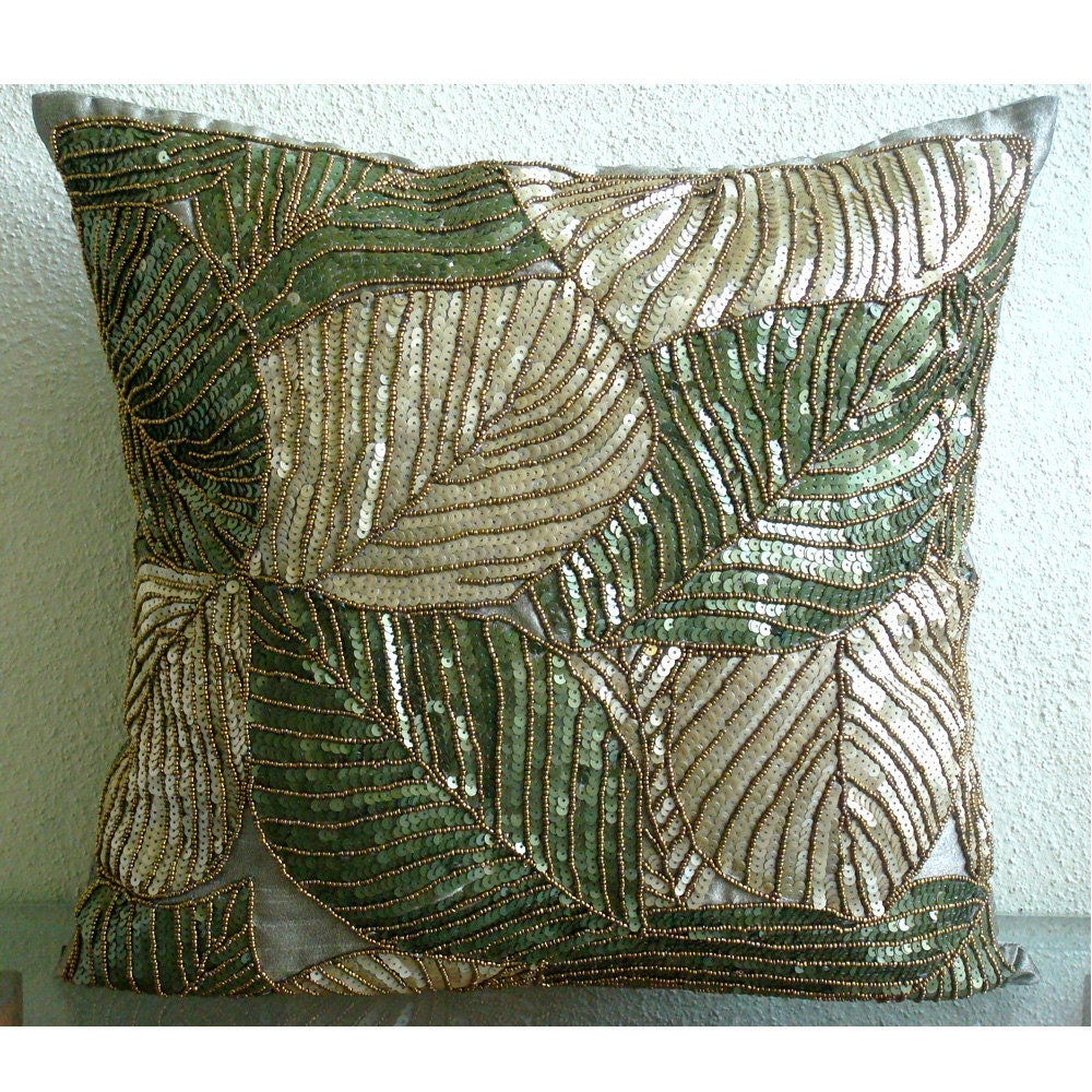 Decorative Throw Pillow Covers Accent Pillows Couch Pillows 16 Inch Silk Pillow Cover Sequin Embroidered Green Camoflague Home Living Decor