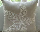 Decorative Throw Pillow Covers Accent Couch Pillow 16 Inch Linen Pillow Mother Of Pearl Embroidered Bedroom Home Decor - Starfish Pearls