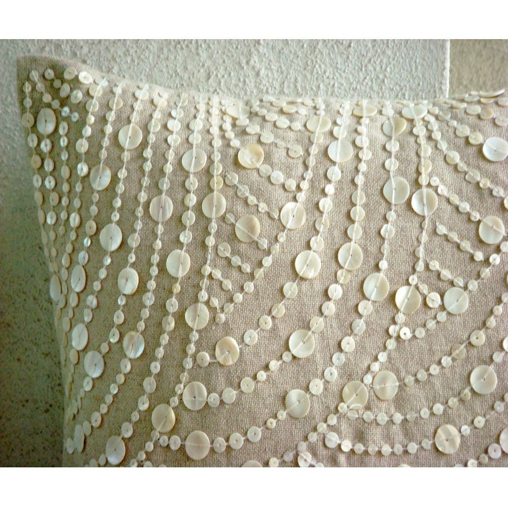 Dreams N Pearls - Throw Pillow Covers - 18x18 Inches Cotton Linen Pillow Cover with Mother Of Pearl