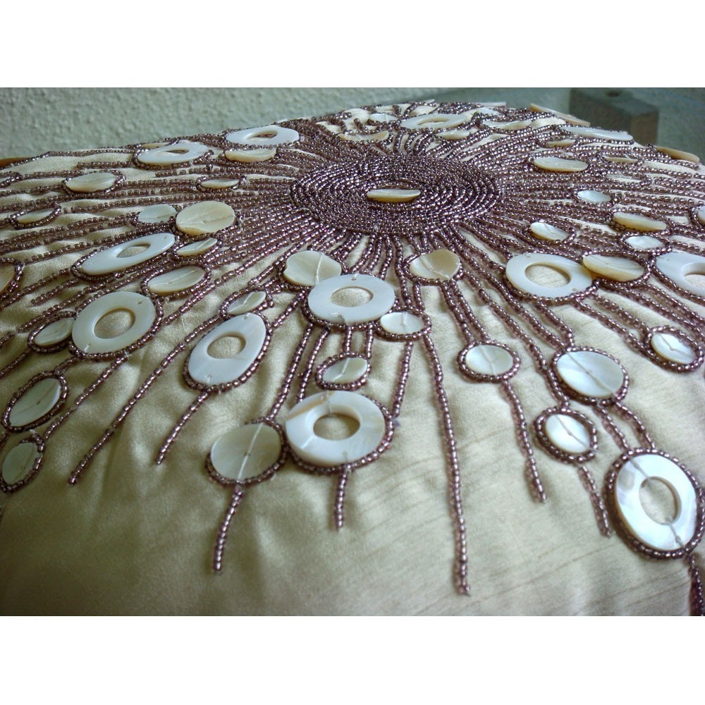 Decorative Throw Pillow Covers Couch Pillows 16 Inch Silk Pillow Cover Accent Pillow Mother Of Pearl Bead Embroidered Moon Glow Home Living