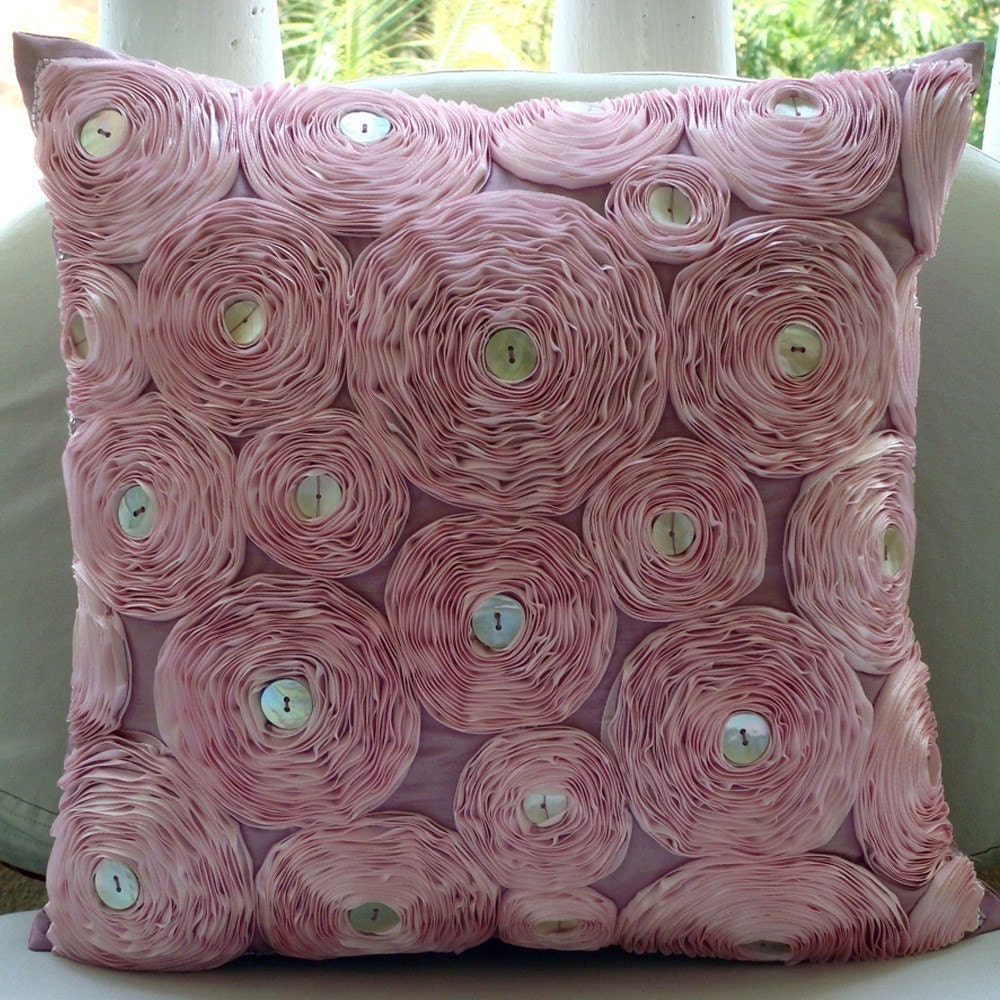 Vintage Romance - Throw Pillow Covers - 16x16 Inches Silk Pillow Cover with Satin Ribbon Embroidery