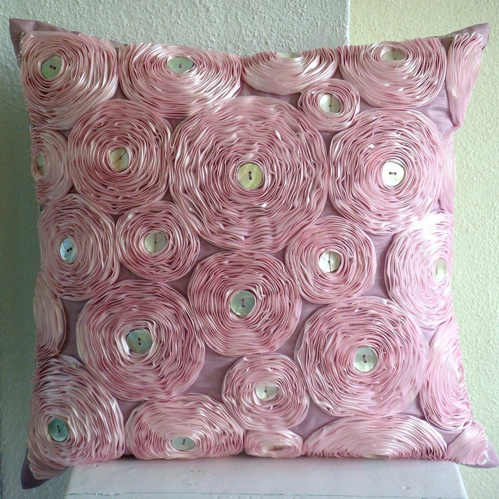 Vintage Romance - Throw Pillow Covers - 16x16 Inches Silk Pillow Cover with Satin Ribbon Embroidery