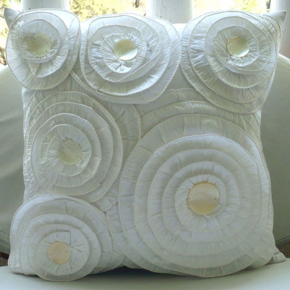 Vintage Charm - Euro Sham Covers - 26x26 Inches Silk Pillow Cover with Ruffles and Pearls