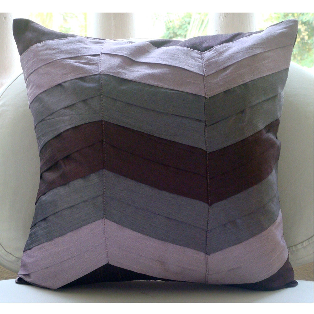 Plum Waves - Throw Pillow Covers - 20x20 Inches Silk Pillow Cover in Shades of Plum and Purple
