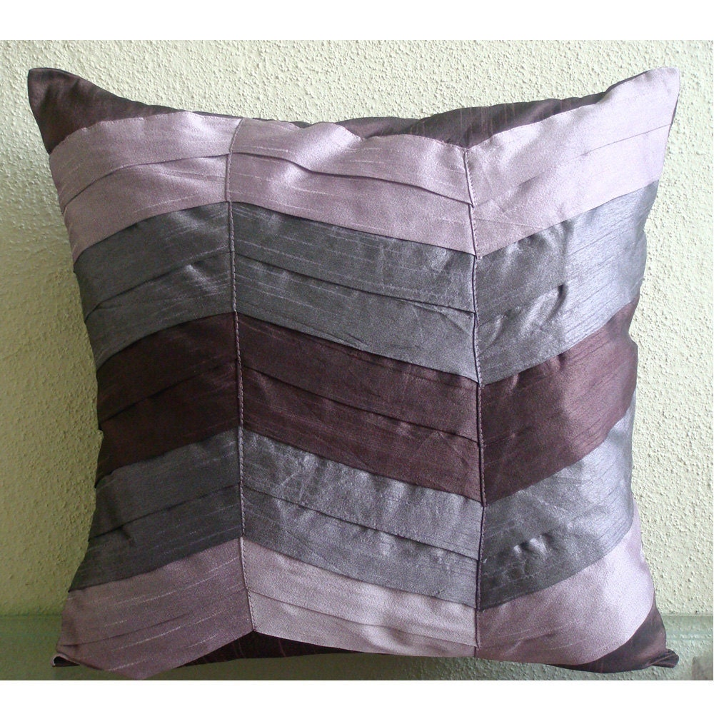 Plum Waves - Throw Pillow Covers - 20x20 Inches Silk Pillow Cover in Shades of Plum and Purple