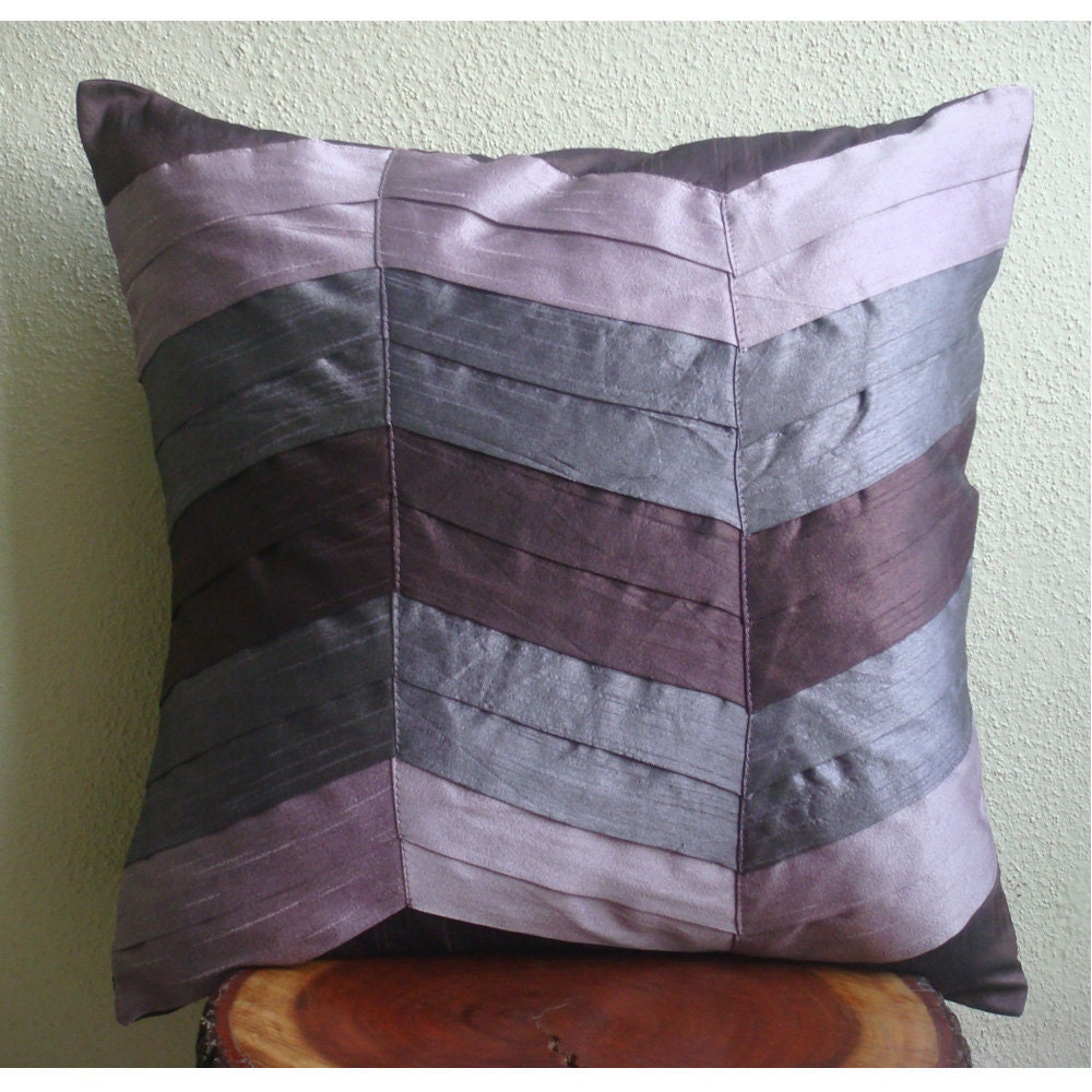 Plum Waves - Throw Pillow Covers - 20x20 Inches Silk Pillow Cover in Shades of Plum and Purple