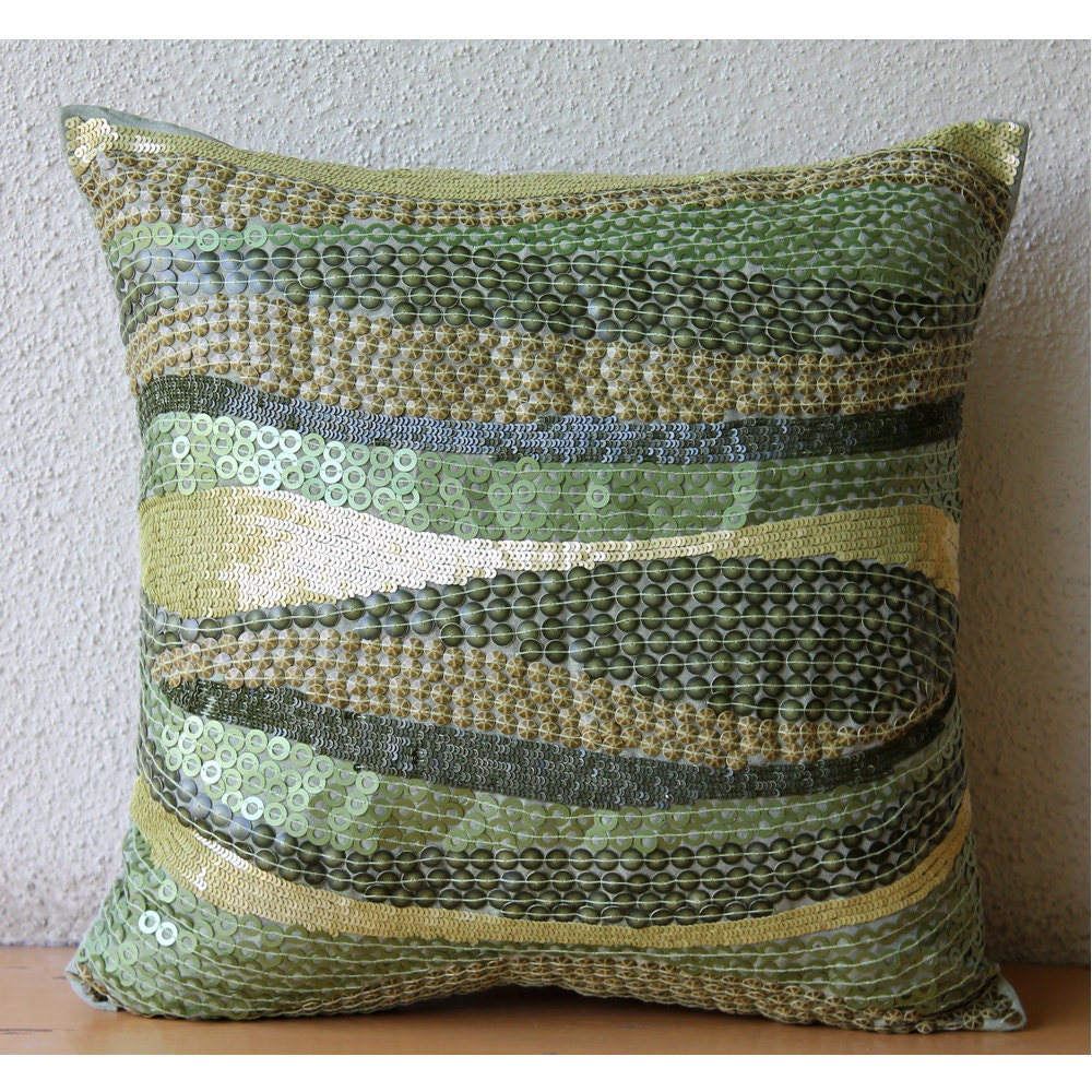 Eco Friendly - Pillow Sham Covers - 24x24 Inches Silk Pillow Sham Cover with Embroidery and Textured Sequins