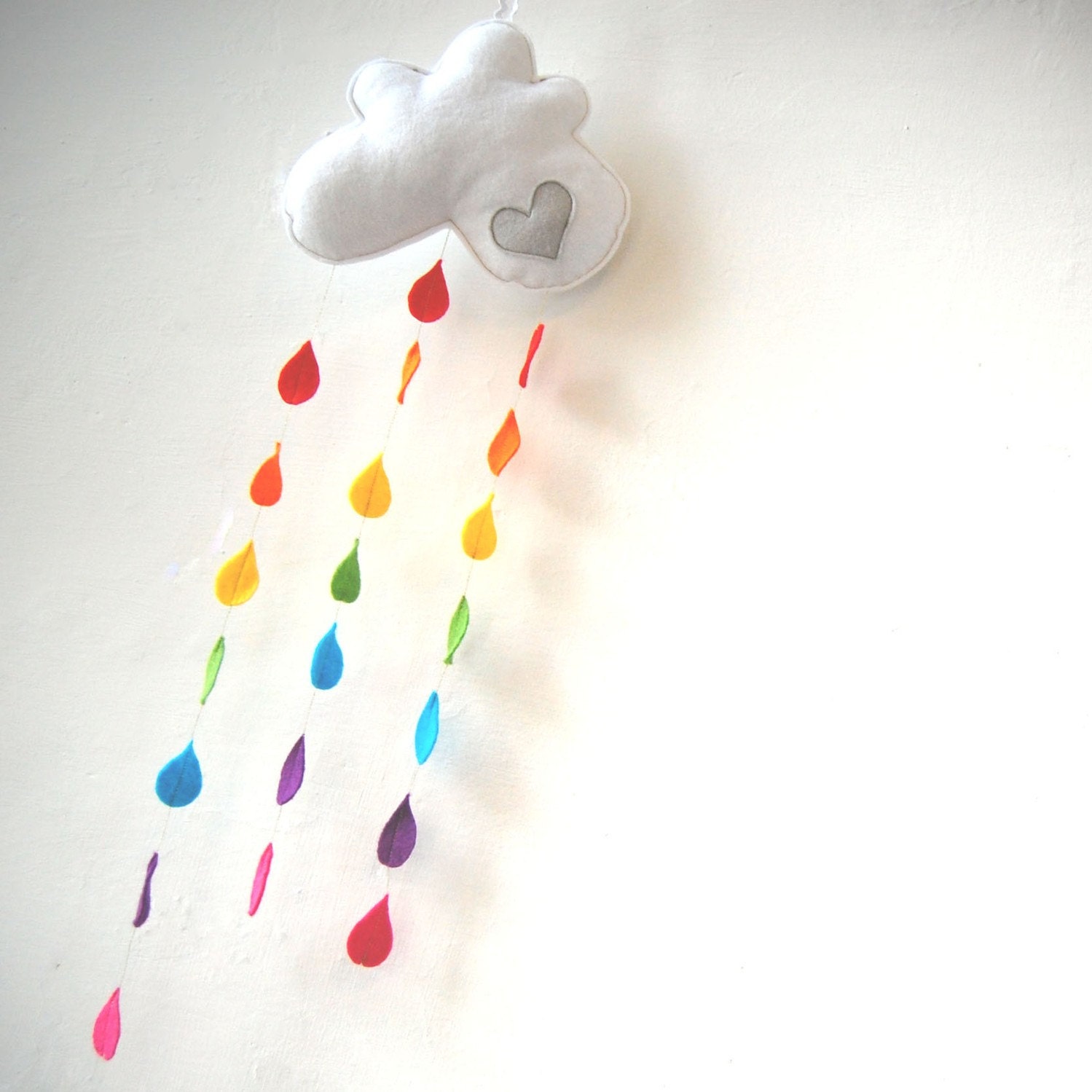 Rainbow Raindrops Cloud Mobile - A Funky Felt Wall Decoration from Clara Luna