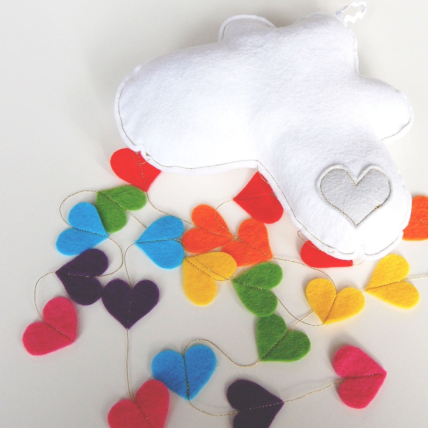 Raining Love Hearts Cloud Mobile - A Funky Felt Wall Decoration from Clara Luna