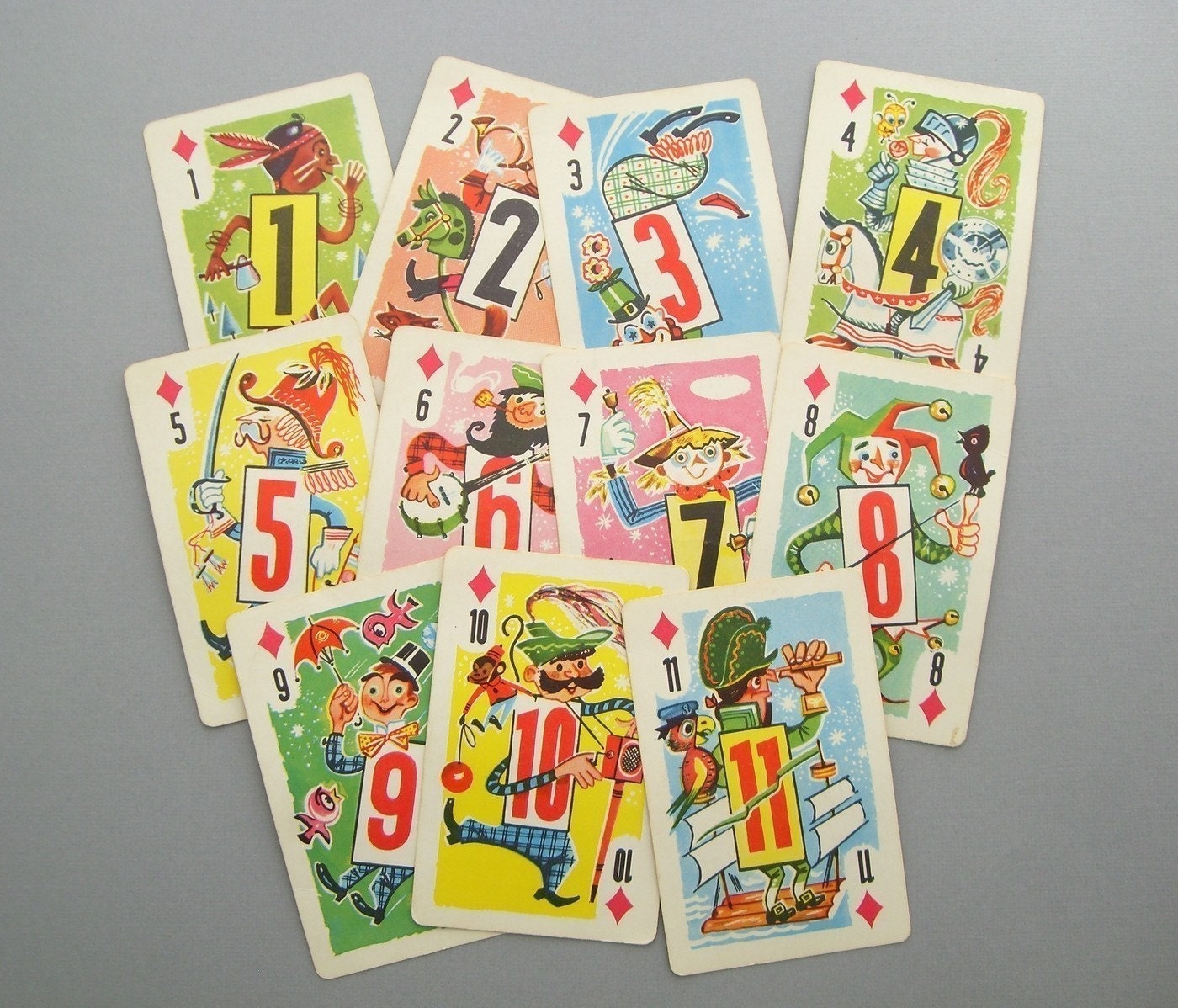 Vintage Whitman Playing Cards, Crazy Eights, set of 11