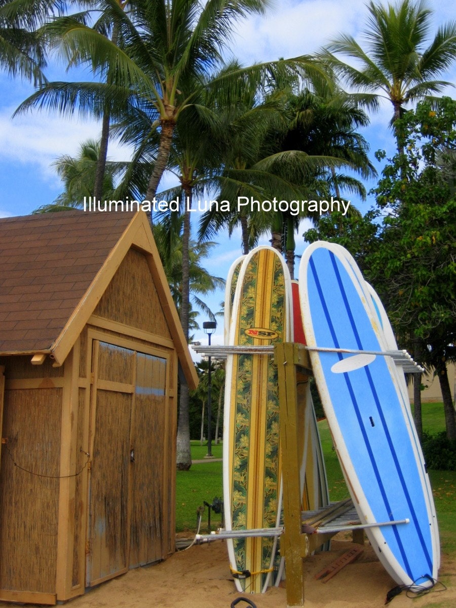 SALE Waikiki Surf Shack - Signed 11 x 14 Fine Art Photograph Poster, Oahu, Hawaii by IlluminatedLuna on Etsy