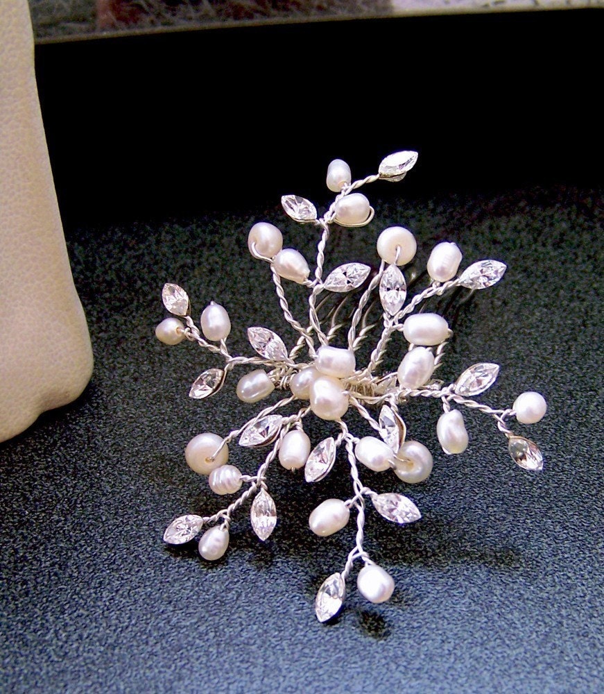 Wedding Hair Accessory, Hair Comb, Hair Pin, Hairpin, Pearl Flower, Bridal Hair Flower, Snowflake Comb, Pearl Hair Piece: Kristin