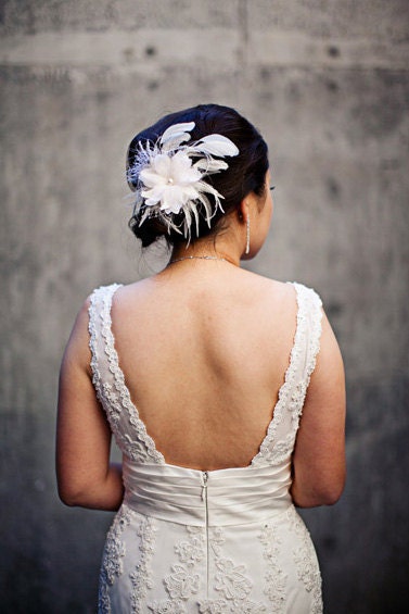 Bridal Hair Accessory, Wedding Hairpiece, Fascinator, Flower Fascinator, Feather Fascinator, Bridal Hair Comb: Lily